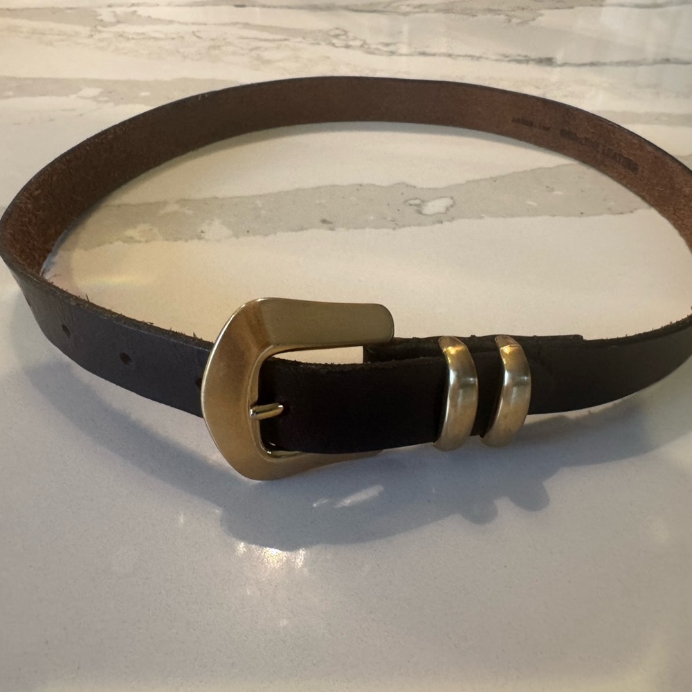Women’s  Brown 100% Genuine Leather Belt with Gold Buckle